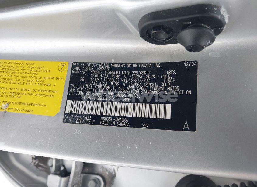 Photo 9 of 2008 Lexus Rx 350 (VIN 2T2HK31U88C092715)