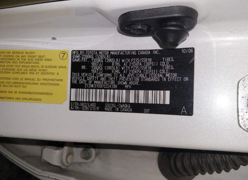 Photo 9 of 2007 Lexus Rx 350 (VIN 2T2HK31U97C034398)