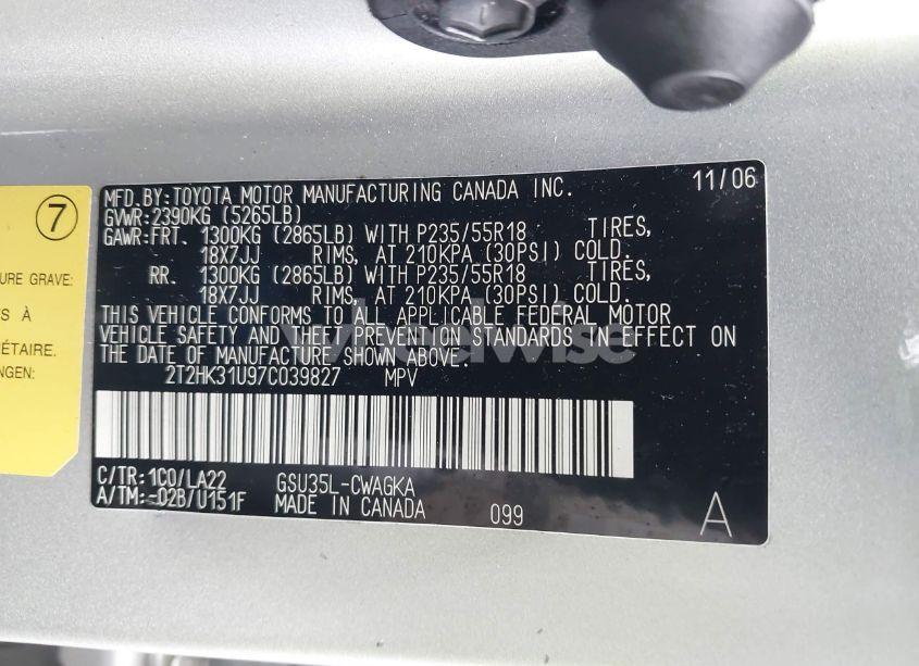 Photo 9 of 2007 Lexus Rx 350 (VIN 2T2HK31U97C039827)