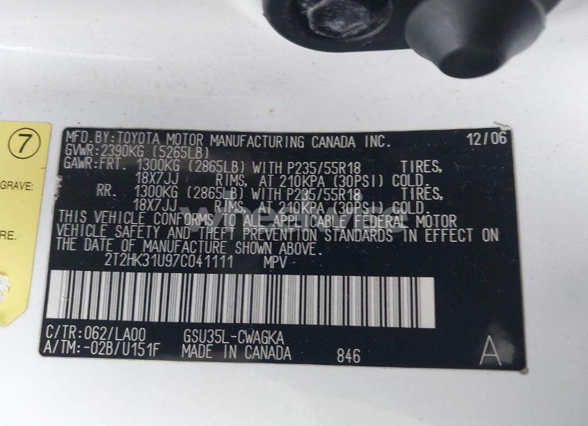 Photo 9 of 2007 Lexus Rx 350 (VIN 2T2HK31U97C041111)