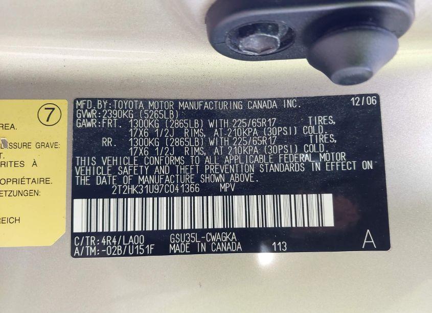 Photo 9 of 2007 Lexus Rx 350 (VIN 2T2HK31U97C041366)