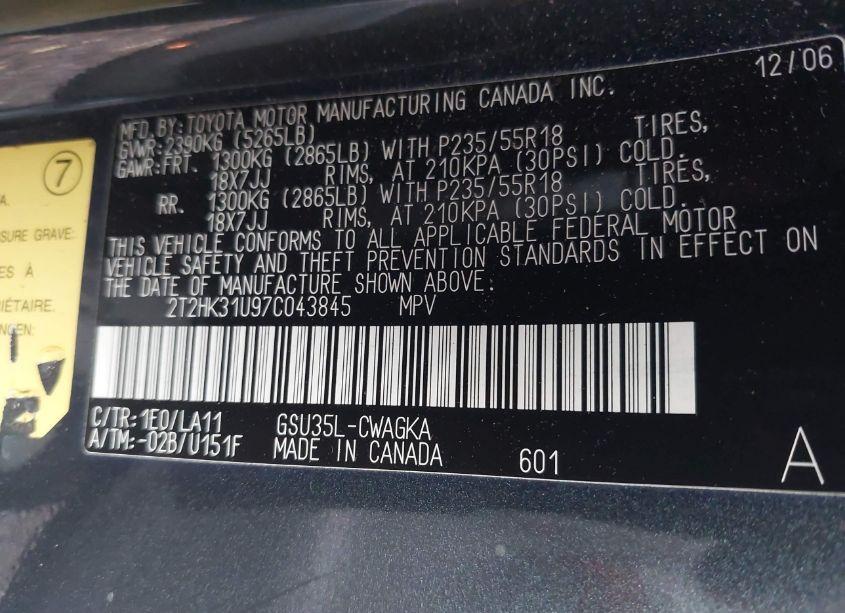 Photo 9 of 2007 Lexus Rx 350 (VIN 2T2HK31U97C043845)