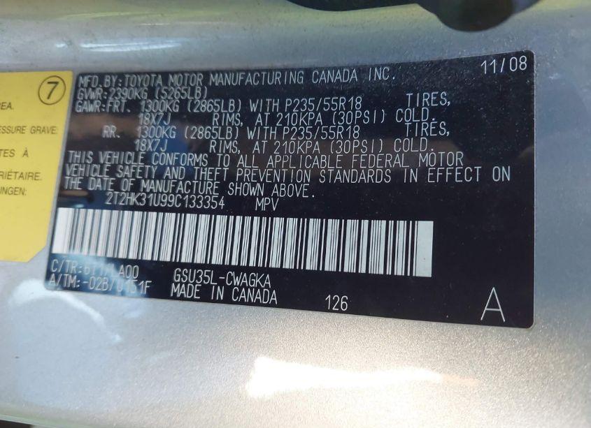 Photo 9 of 2009 Lexus Rx 350 (VIN 2T2HK31U99C133354)
