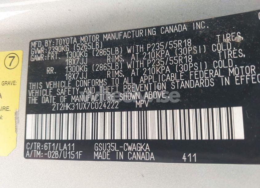 Photo 9 of 2007 Lexus Rx 350 (VIN 2T2HK31UX7C024222)