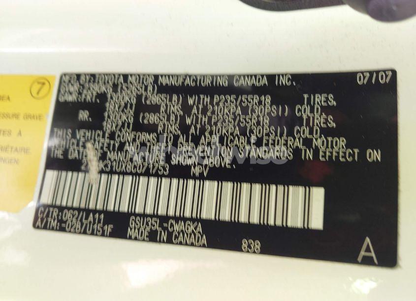 Photo 9 of 2008 Lexus Rx 350 (VIN 2T2HK31UX8C071753)