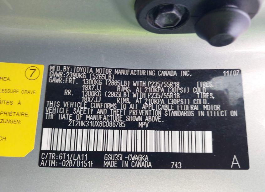 Photo 9 of 2008 Lexus Rx 350 (VIN 2T2HK31UX8C086785)