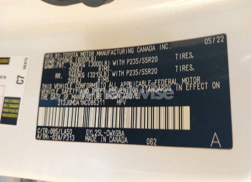 Photo 9 of 2022 Lexus Rx 450H (VIN 2T2JGMDA1NC086311)