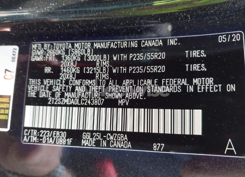 Photo 9 of 2020 Lexus Rx 350 F SPORT (VIN 2T2SZMDA0LC243807)