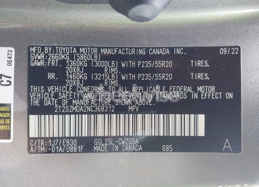 Photo 9 of 2022 Lexus Rx 350 F SPORT APPEARANCE (VIN 2T2SZMDA2NC368312)