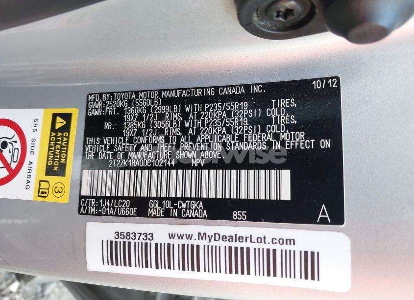 Photo 9 of 2013 Lexus Rx 350 (VIN 2T2ZK1BA0DC102144)