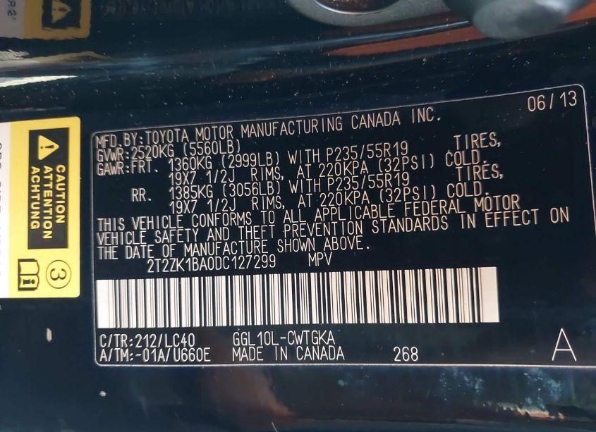 Photo 9 of 2013 Lexus Rx 350 (VIN 2T2ZK1BA0DC127299)