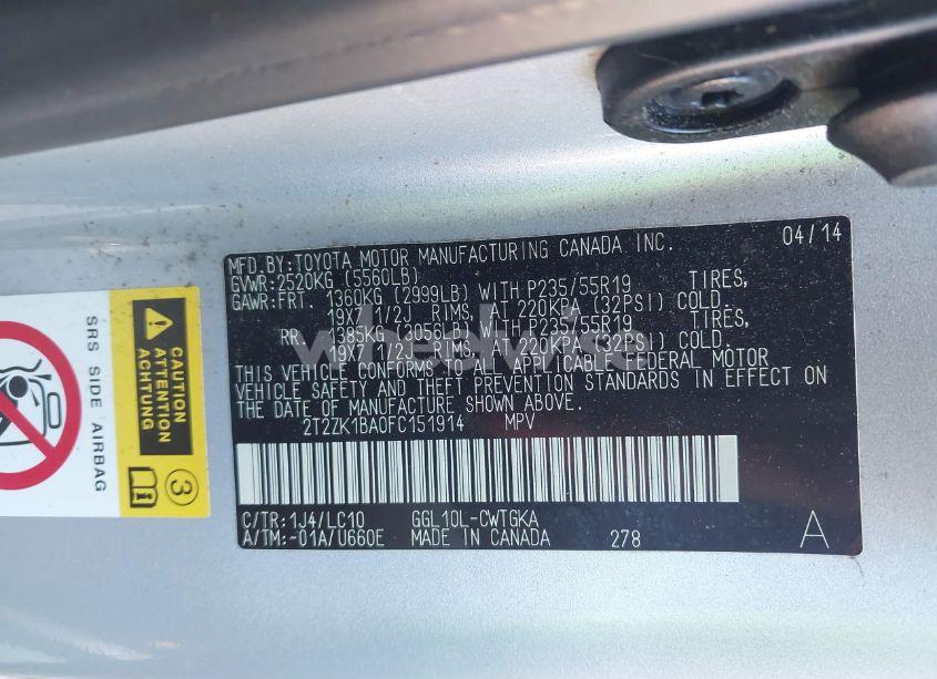 Photo 9 of 2015 Lexus Rx 350 (VIN 2T2ZK1BA0FC151914)