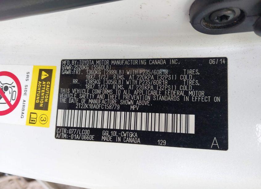 Photo 9 of 2015 Lexus Rx 350 (VIN 2T2ZK1BA0FC158779)