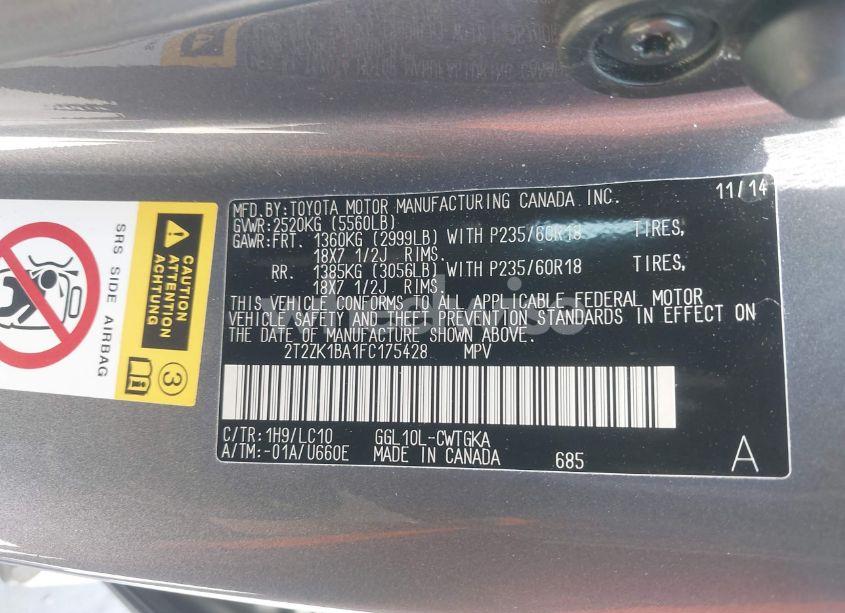Photo 9 of 2015 Lexus Rx 350 (VIN 2T2ZK1BA1FC175428)