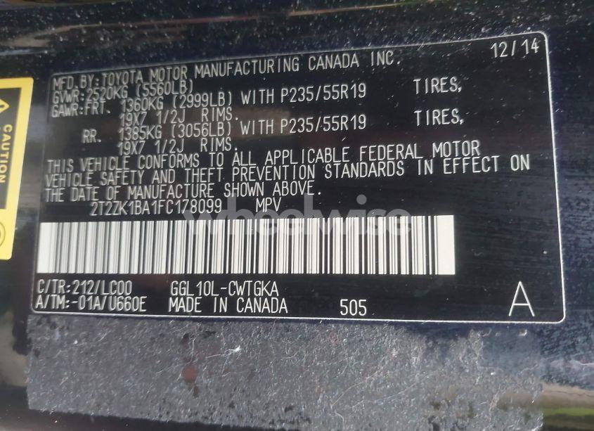 Photo 9 of 2015 Lexus Rx 350 (VIN 2T2ZK1BA1FC178099)