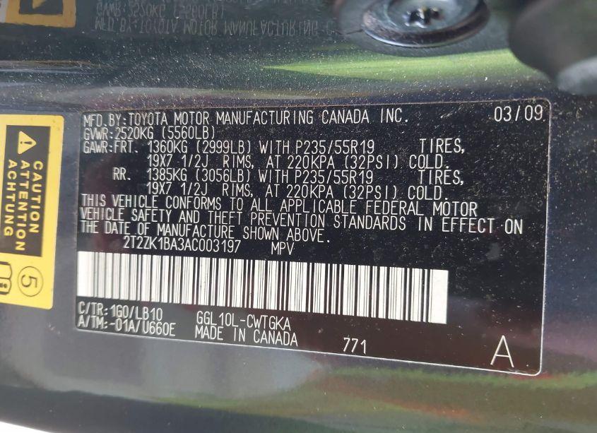 Photo 9 of 2010 Lexus Rx 350 (VIN 2T2ZK1BA3AC003197)