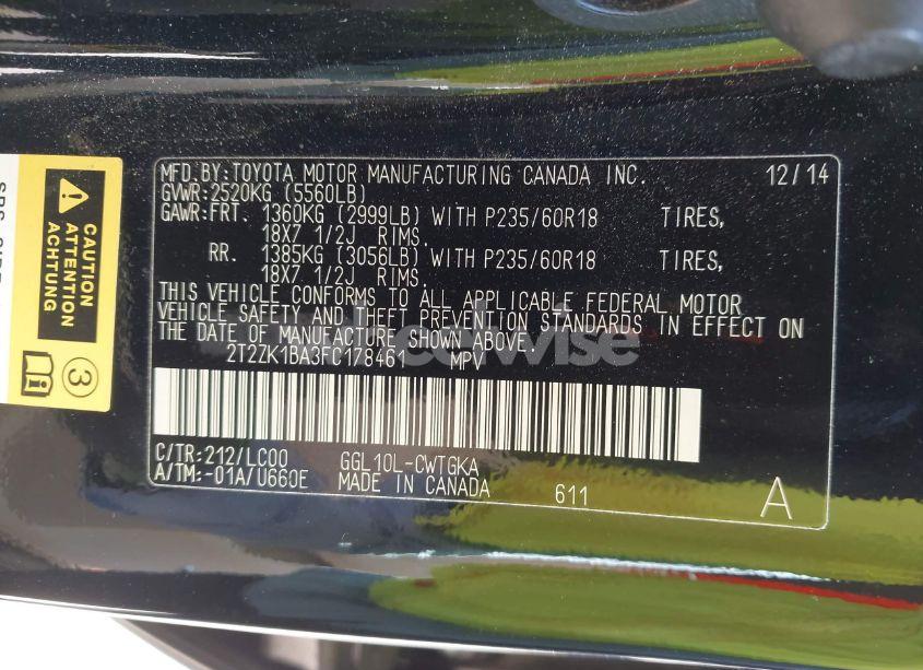 Photo 9 of 2015 Lexus Rx 350 (VIN 2T2ZK1BA3FC178461)