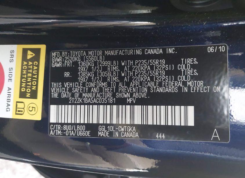 Photo 9 of 2010 Lexus Rx 350 (VIN 2T2ZK1BA5AC035181)