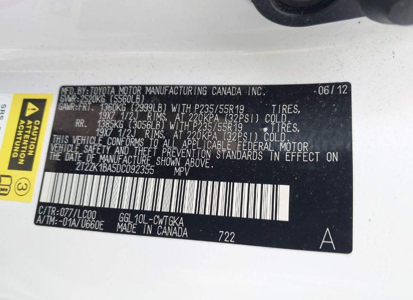 Photo 9 of 2013 Lexus Rx 350 (VIN 2T2ZK1BA5DC092355)