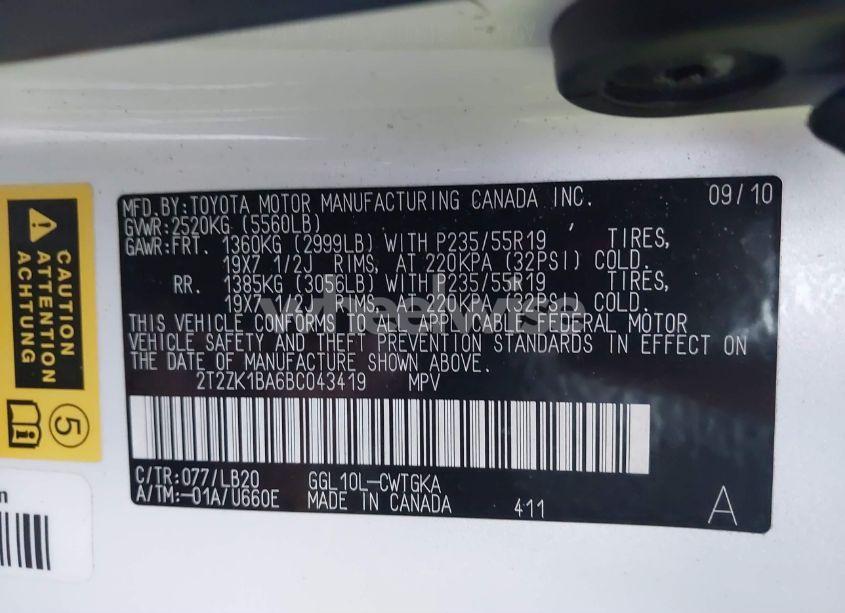 Photo 9 of 2011 Lexus Rx 350 (VIN 2T2ZK1BA6BC043419)