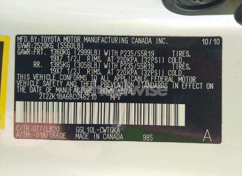 Photo 9 of 2011 Lexus Rx 350 (VIN 2T2ZK1BA6BC046210)