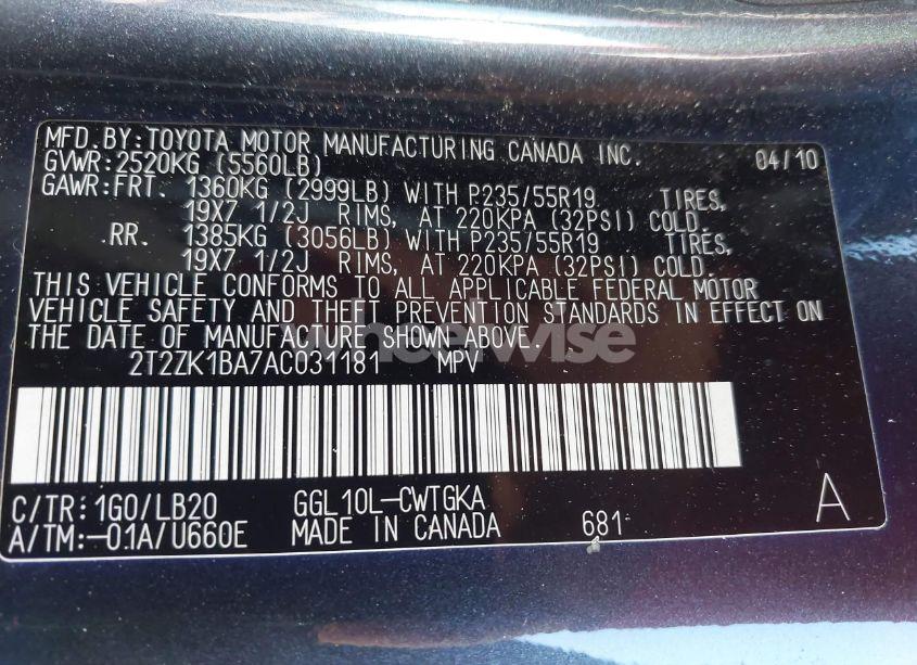 Photo 9 of 2010 Lexus Rx 350 (VIN 2T2ZK1BA7AC031181)