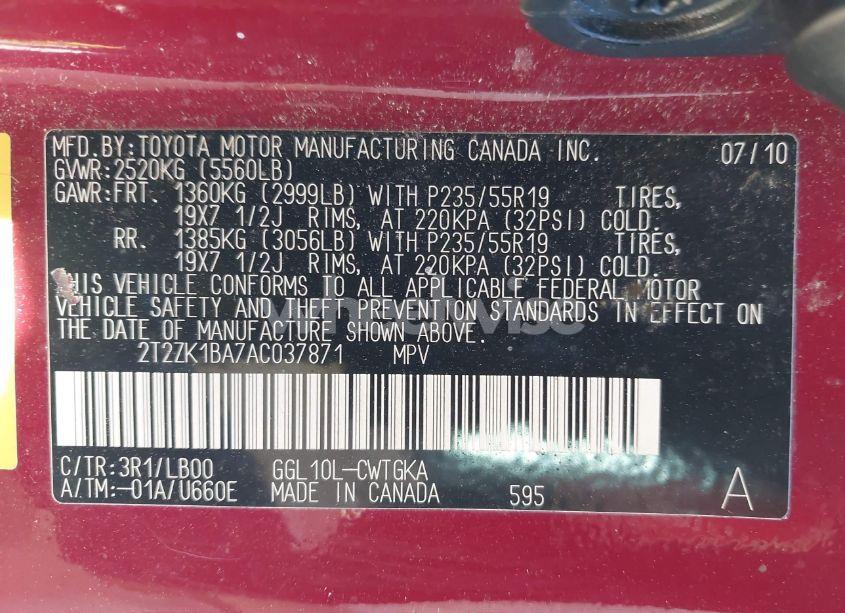 Photo 9 of 2010 Lexus Rx 350 (VIN 2T2ZK1BA7AC037871)