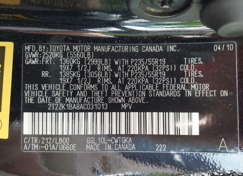 Photo 9 of 2010 Lexus Rx 350 (VIN 2T2ZK1BA8AC031013)