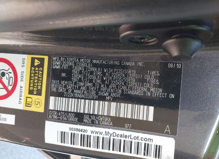 Photo 9 of 2010 Lexus Rx 350 (VIN 2T2ZK1BA8AC039791)