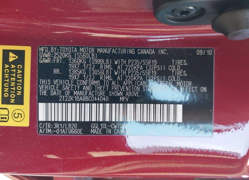 Photo 9 of 2011 Lexus Rx 350 (VIN 2T2ZK1BA8BC044040)