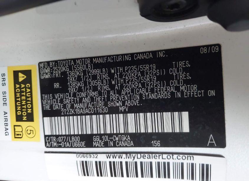 Photo 9 of 2010 Lexus Rx 350 (VIN 2T2ZK1BA9AC011630)