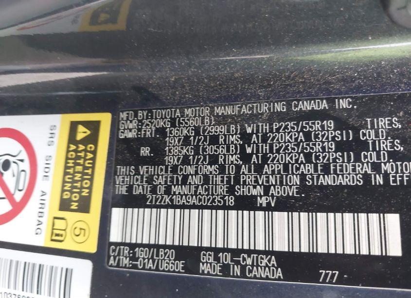 Photo 9 of 2010 Lexus Rx 350 (VIN 2T2ZK1BA9AC023518)