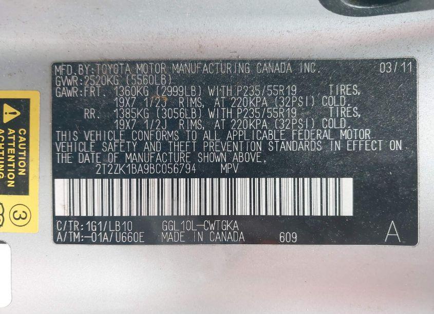 Photo 9 of 2011 Lexus Rx 350 (VIN 2T2ZK1BA9BC056794)