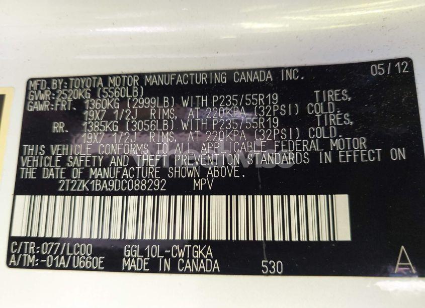 Photo 9 of 2013 Lexus Rx 350 (VIN 2T2ZK1BA9DC088292)