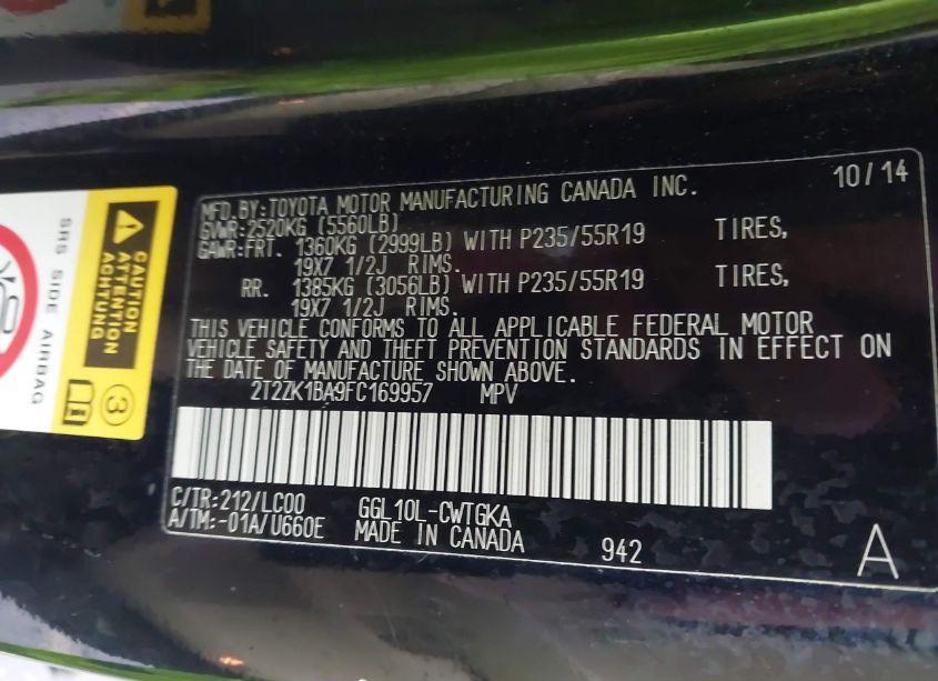 Photo 9 of 2015 Lexus Rx 350 (VIN 2T2ZK1BA9FC169957)