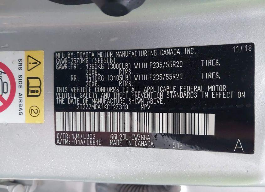 Photo 9 of 2019 Lexus Rx 350 (VIN 2T2ZZMCA1KC127319)