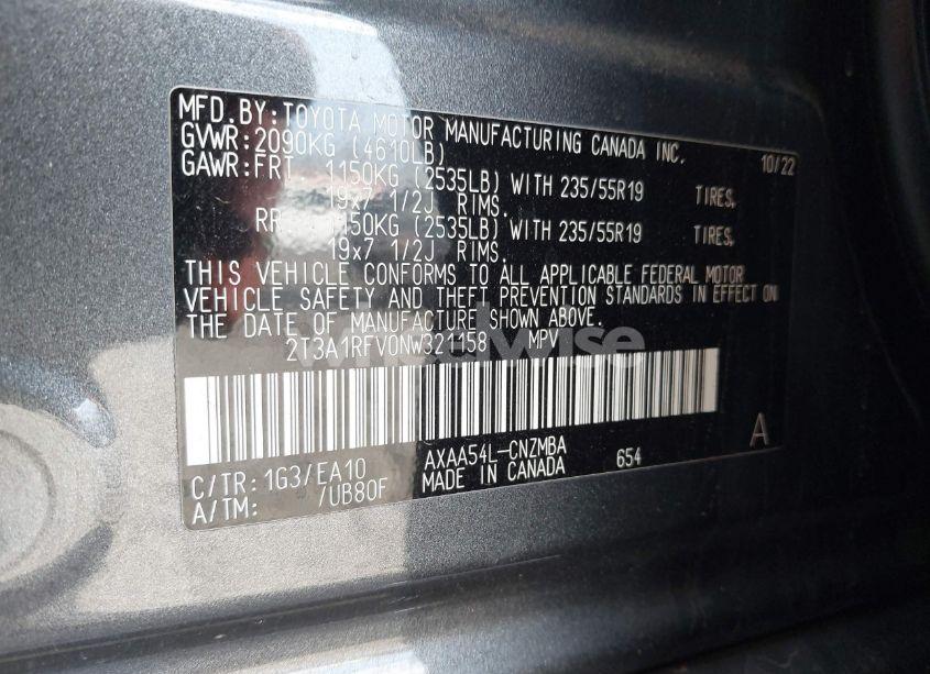 Photo 9 of 2022 Toyota Rav4 XLE PREMIUM (VIN 2T3A1RFV0NW321158)