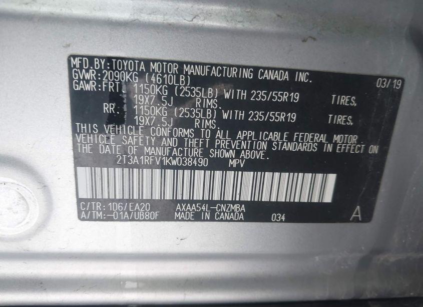 Photo 9 of 2019 Toyota Rav4 XLE PREMIUM (VIN 2T3A1RFV1KW038490)