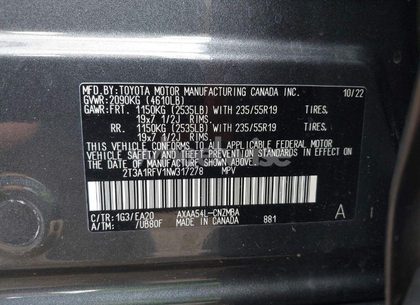 Photo 9 of 2022 Toyota Rav4 XLE PREMIUM (VIN 2T3A1RFV1NW317278)