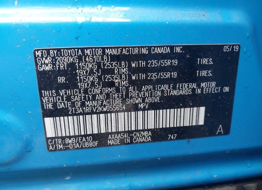 Photo 9 of 2019 Toyota Rav4 XLE PREMIUM (VIN 2T3A1RFV2KW055654)