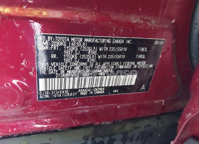 Photo 9 of 2020 Toyota Rav4 XLE PREMIUM (VIN 2T3A1RFV2LC110641)