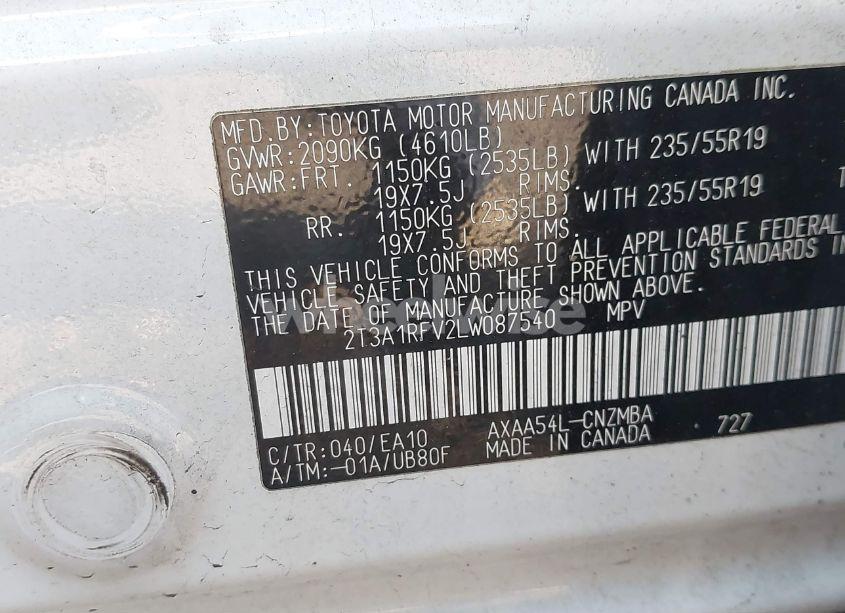 Photo 9 of 2020 Toyota Rav4 XLE PREMIUM (VIN 2T3A1RFV2LW087540)