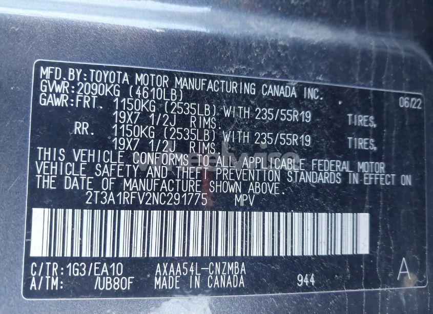 Photo 9 of 2022 Toyota Rav4 XLE PREMIUM (VIN 2T3A1RFV2NC291775)