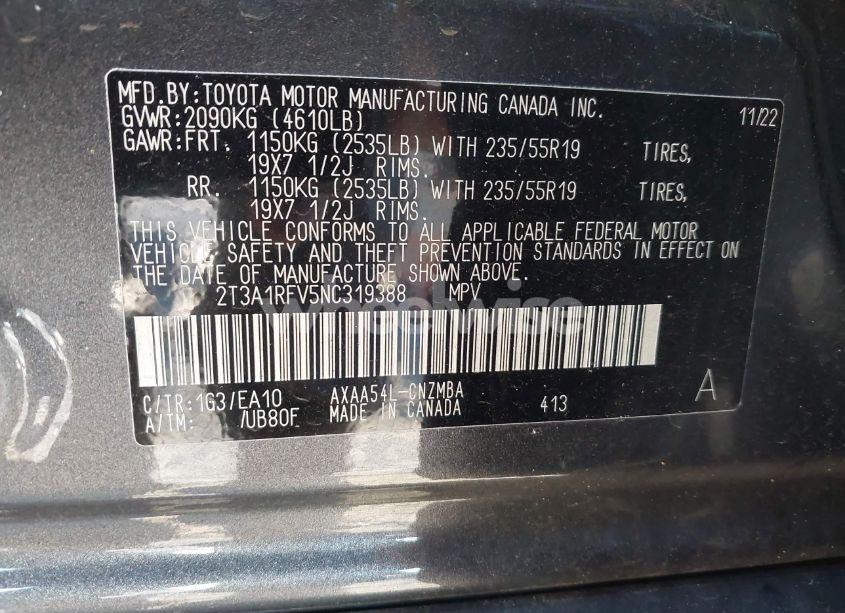 Photo 9 of 2022 Toyota Rav4 XLE PREMIUM (VIN 2T3A1RFV5NC319388)