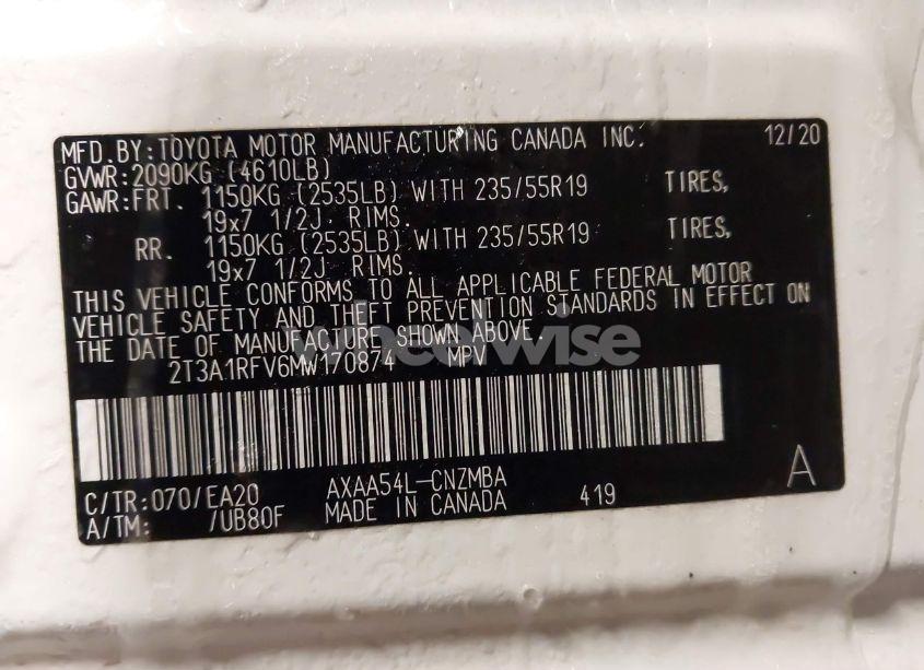 Photo 9 of 2021 Toyota Rav4 XLE PREMIUM (VIN 2T3A1RFV6MW170874)