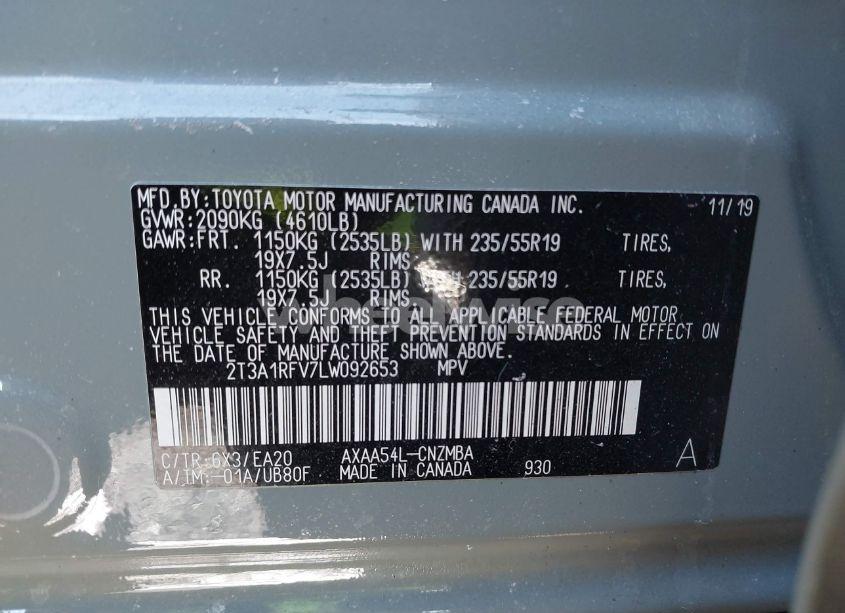 Photo 9 of 2020 Toyota Rav4 XLE PREMIUM (VIN 2T3A1RFV7LW092653)