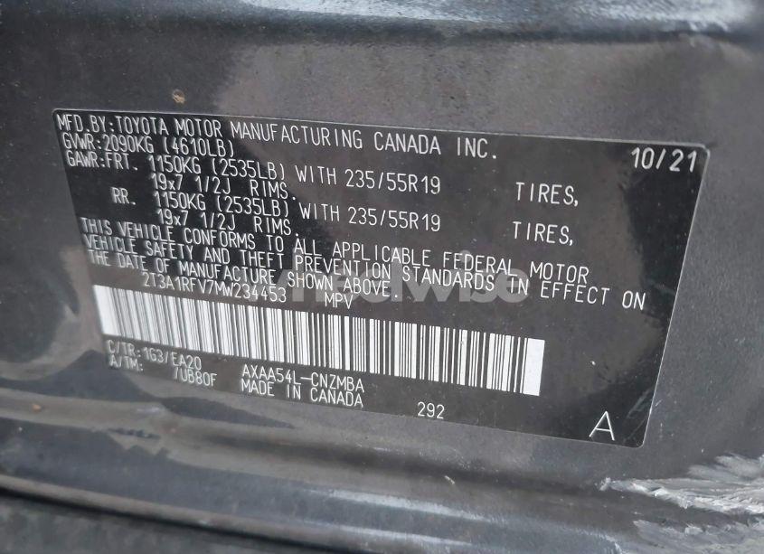 Photo 9 of 2021 Toyota Rav4 XLE PREMIUM (VIN 2T3A1RFV7MW234453)