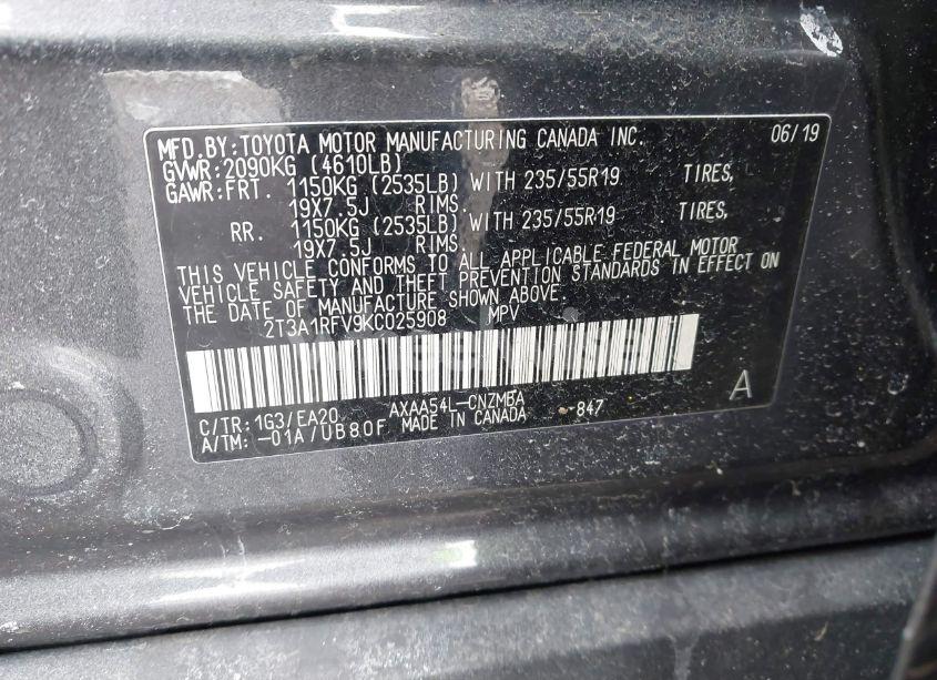 Photo 9 of 2019 Toyota Rav4 XLE PREMIUM (VIN 2T3A1RFV9KC025908)