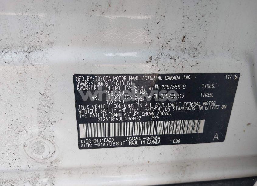 Photo 9 of 2020 Toyota Rav4 XLE PREMIUM (VIN 2T3A1RFV9LC069487)