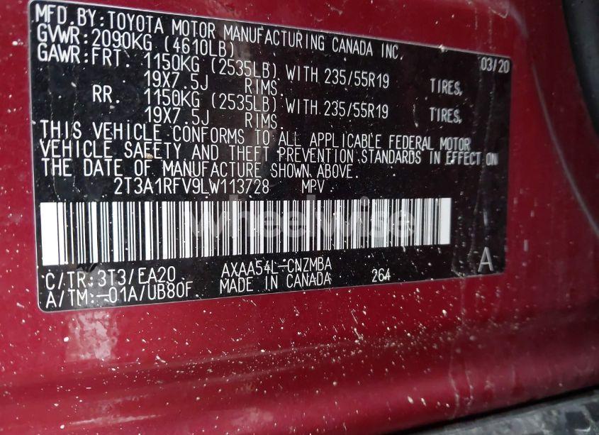 Photo 9 of 2020 Toyota Rav4 XLE PREMIUM (VIN 2T3A1RFV9LW113728)